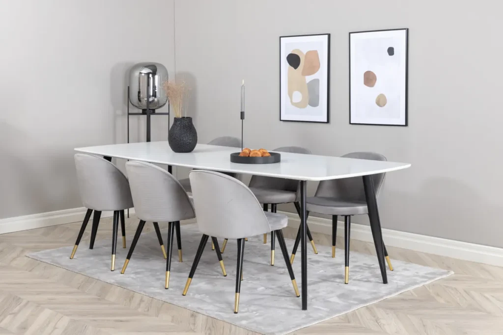 Velvet & Polar Matstolar Grå + Rektangulära Matbord 240 x 100 White