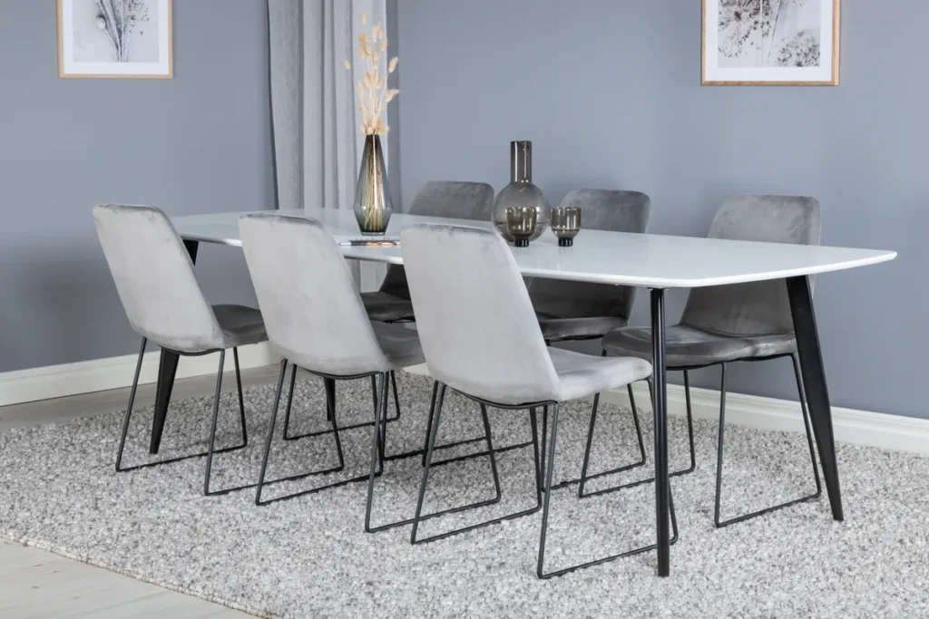 Muce & Polar Matstolar Grå + Rektangulära Matbord 240 x 100 White