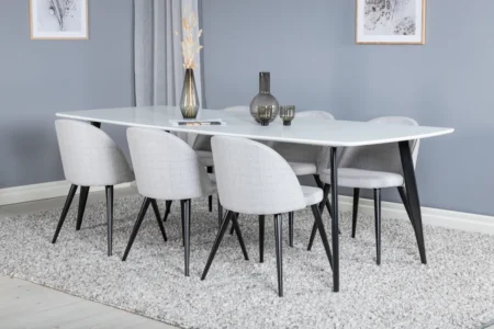 Velvet & Polar Matstolar Grå + Rektangulära Matbord 240 x 100 White