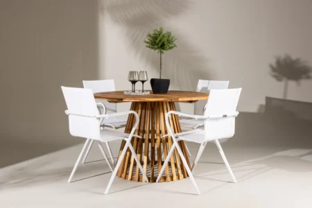 Alina & Lumpur Matstolar Vit + Runda Matbord 120 Natur