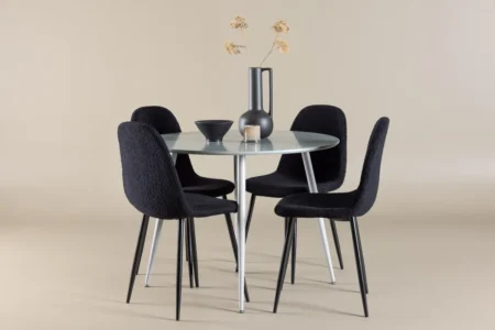 Polar & Plaza Matstolar Black + Runda Matbord ⌀100 Grå