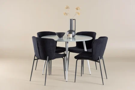 Plaza & Modesto Runda Matbord ⌀100 Grå + Matstolar Black