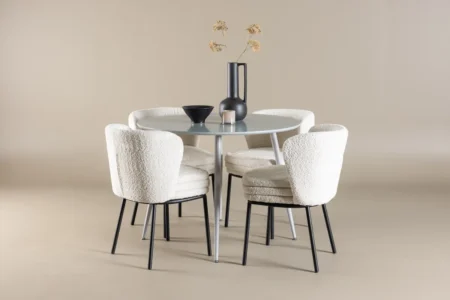 Plaza & Agnes Runda Matbord ⌀100 Grå + Matstolar White