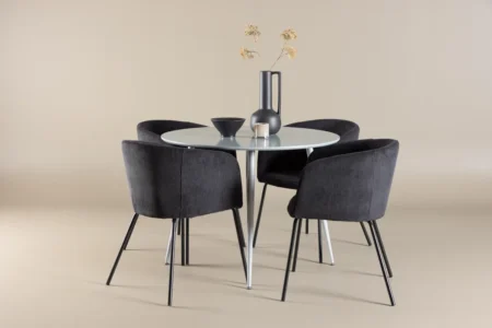 Plaza & Berit Runda Matbord ⌀100 Grå + Matstolar Black