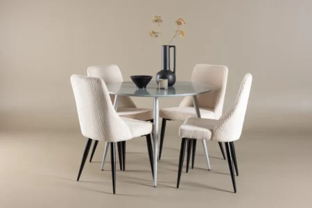 Plaza & Leone Runda Matbord ⌀100 Grå + Matstolar Beige