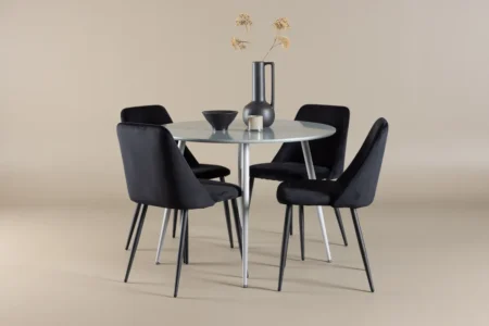 Night & Plaza Matstolar Black + Runda Matbord ⌀100 Grå