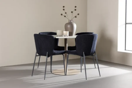 Modesto & Lycke Matstolar Black + Runda Matbord ⌀110 Beige