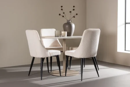 Leone & Lycke Matstolar Beige + Runda Matbord ⌀110 Beige