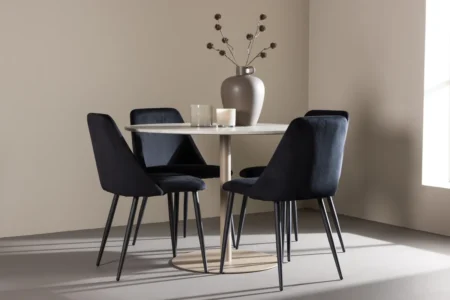 Night & Lycke Matstolar Black + Runda Matbord ⌀110 Beige