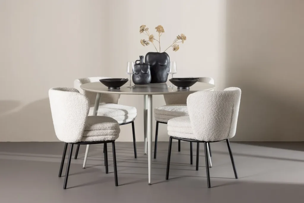 Agnes & Plaza Matstolar White + Runda Matbord ⌀120 Beige