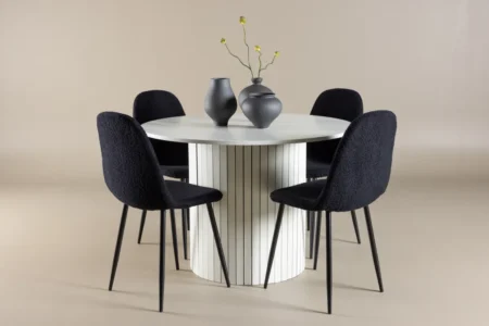 Polar & Härön Matstolar Black + Runda Matbord ⌀110 White