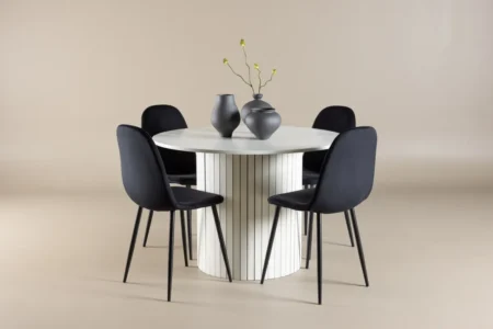 Polar & Härön Matstolar Black + Runda Matbord ⌀110 White