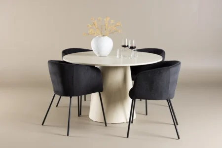 Berit & Lanzo Matstolar Black + Runda Matbord ⌀120 Whitewash