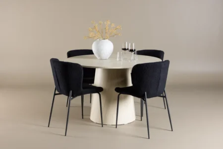 Lanzo & Modesto Runda Matbord ⌀120 Whitewash + Matstolar Black