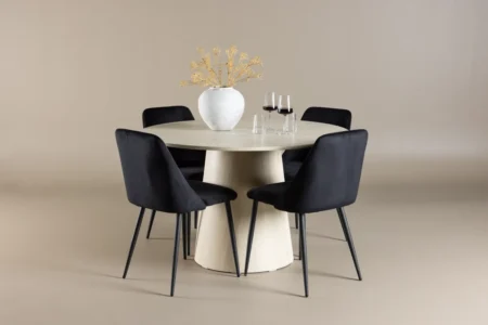 Night & Lanzo Matstolar Black + Runda Matbord ⌀120 Whitewash