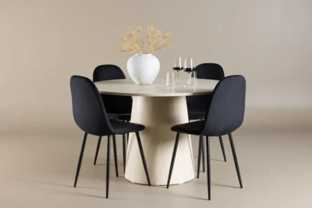 Polar & Lanzo Matstolar Black + Runda Matbord ⌀120 Whitewash