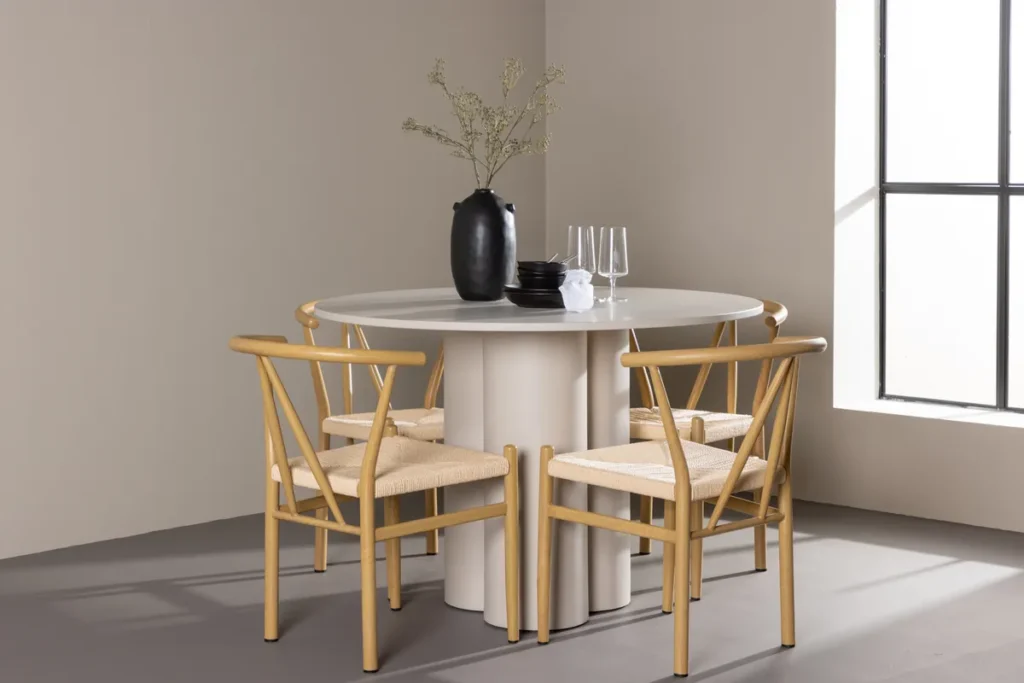 Alfons & Olivia Matstolar Beige + Runda Matbord ⌀110 Beige