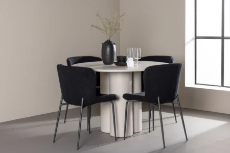Modesto & Olivia Matstolar Black + Runda Matbord ⌀110 Beige
