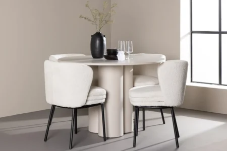 Agnes & Olivia Matstolar White + Runda Matbord ⌀110 Beige