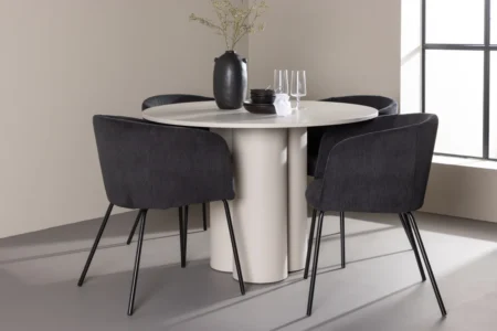 Berit & Olivia Matstolar Black + Runda Matbord ⌀110 Beige
