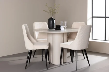 Leone & Olivia Matstolar Beige + Runda Matbord ⌀110 Beige