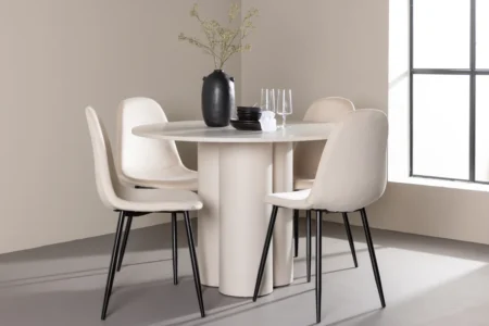 Polar & Olivia Matstolar Beige + Runda Matbord ⌀110 Beige