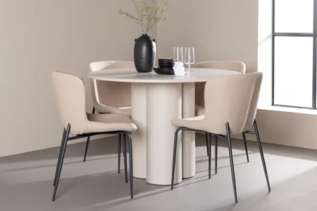 Modesto & Olivia Matstolar Beige + Runda Matbord ⌀110 Beige