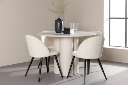 Velvet & Olivia Matstolar Beige + Runda Matbord ⌀110 Beige