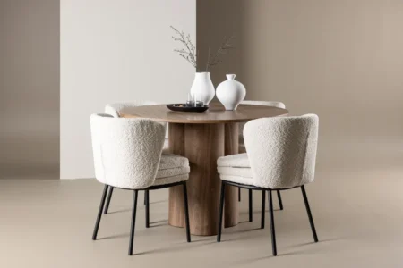 Agnes & Olivia Matstolar White + Runda Matbord ⌀110 Brown