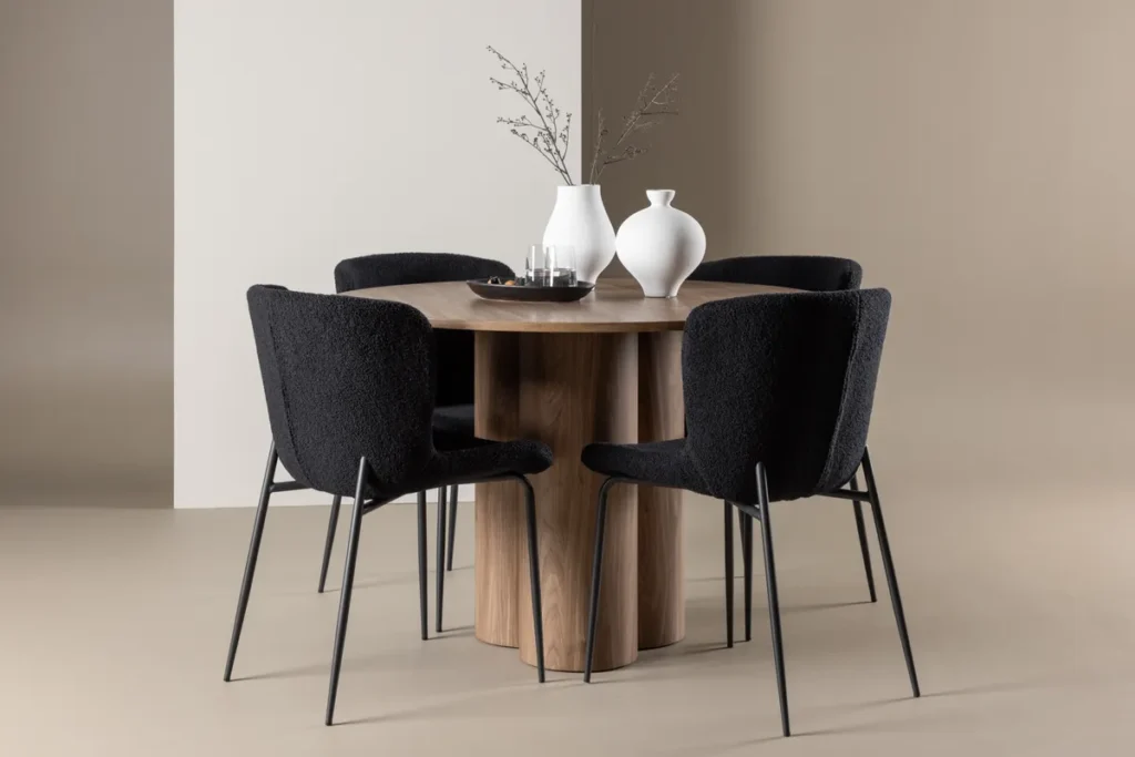 Modesto & Olivia Matstolar Black + Runda Matbord ⌀110 Brown