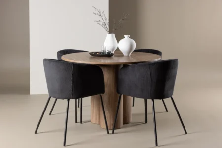 Berit & Olivia Matstolar Black + Runda Matbord ⌀110 Brown