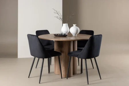 Night & Olivia Matstolar Black + Runda Matbord ⌀110 Brown