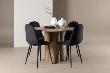Polar & Olivia Matstolar Black + Runda Matbord ⌀110 Brown