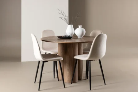 Polar & Olivia Matstolar Beige + Runda Matbord ⌀110 Brown