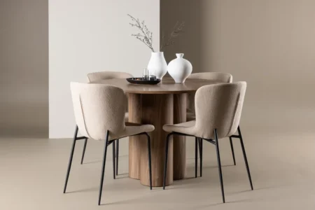 Modesto & Olivia Matstolar Beige + Runda Matbord ⌀110 Brown