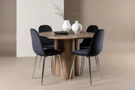 Polar & Olivia Matstolar Svart + Runda Matbord ⌀110 Brun
