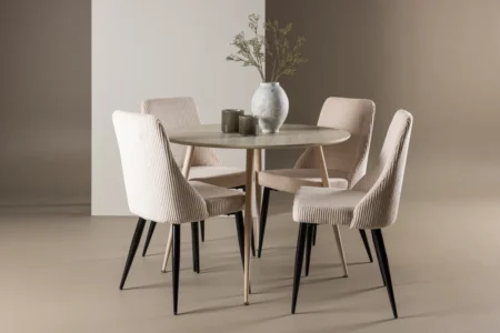 Leone & Plaza Matstolar Beige + Runda Matbord ⌀100 Whitewash
