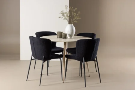 Plaza & Modesto Runda Matbord ⌀100 Whitewash + Matstolar Black
