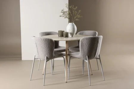 Modesto & Plaza Matstolar Grå + Runda Matbord ⌀100 Vitputsad