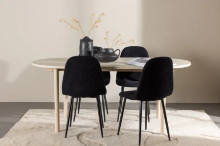 Polar & Andy Matstolar Black + Ovala Matbord 180 x 90 Whitewash
