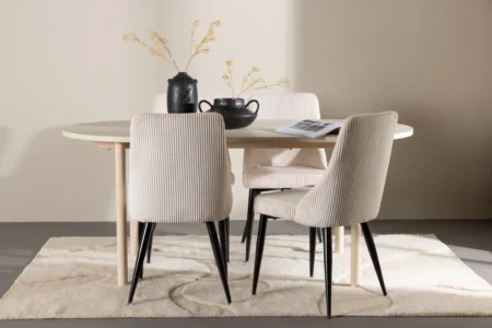 Andy & Leone Ovala Matbord 180 x 90 Whitewash + Matstolar Beige