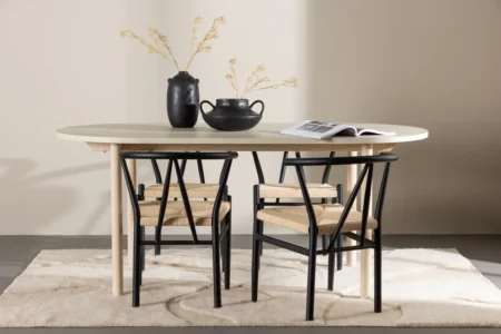 Alfons & Andy Matstolar Black + Ovala Matbord 180 x 90 Whitewash
