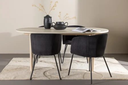 Berit & Andy Matstolar Black + Ovala Matbord 180 x 90 Whitewash