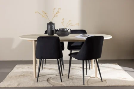 Night & Andy Matstolar Black + Ovala Matbord 180 x 90 Whitewash