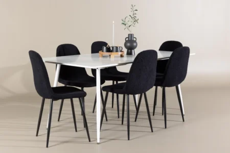 Polar & Silar Matstolar Black + Rektangulära Matbord 180 x 90 White