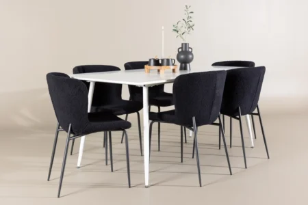 Silar & Modesto Rektangulära Matbord 180 x 90 White + Matstolar Black