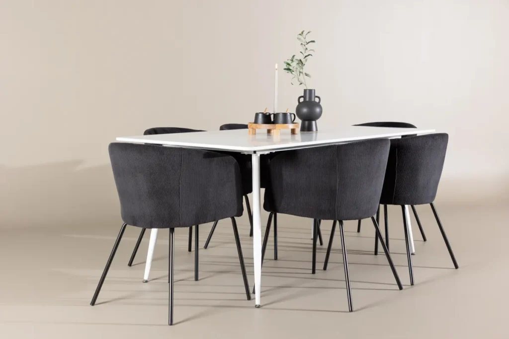 Berit & Silar Matstolar Black + Rektangulära Matbord 180 x 90 White
