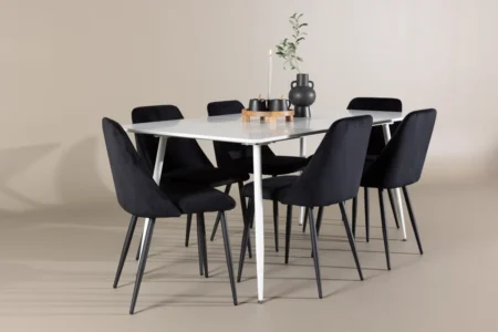Night & Silar Matstolar Black + Rektangulära Matbord 180 x 90 White
