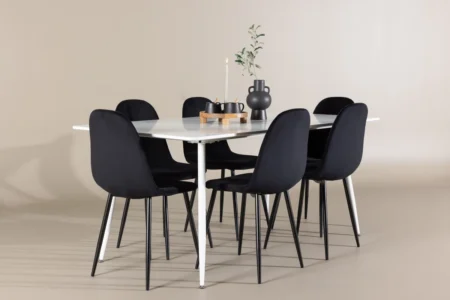 Polar & Silar Matstolar Black + Rektangulära Matbord 180 x 90 White
