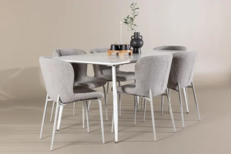 Modesto & Silar Matstolar Grå + Rektangulära Matbord 180 x 90 Vit